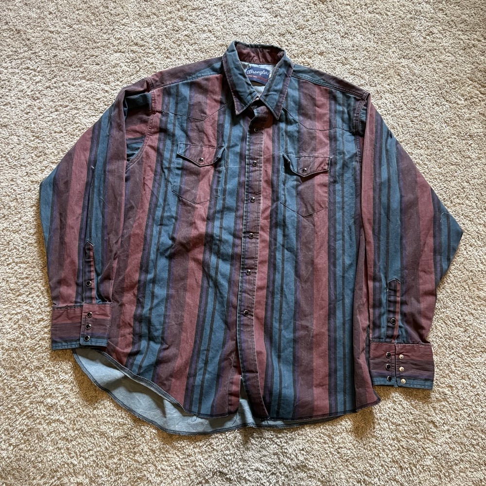 Vintage 90s Wrangler Brushpopper Pearl Snap Long Sleeve Men 2XL 18x36
